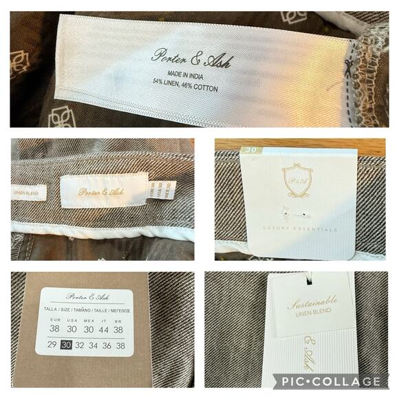 Porter & Ash New Linen Cotton Blend Shorts Mens 30 Sustainable Preppy Brown Tan - Picture 8 of 11